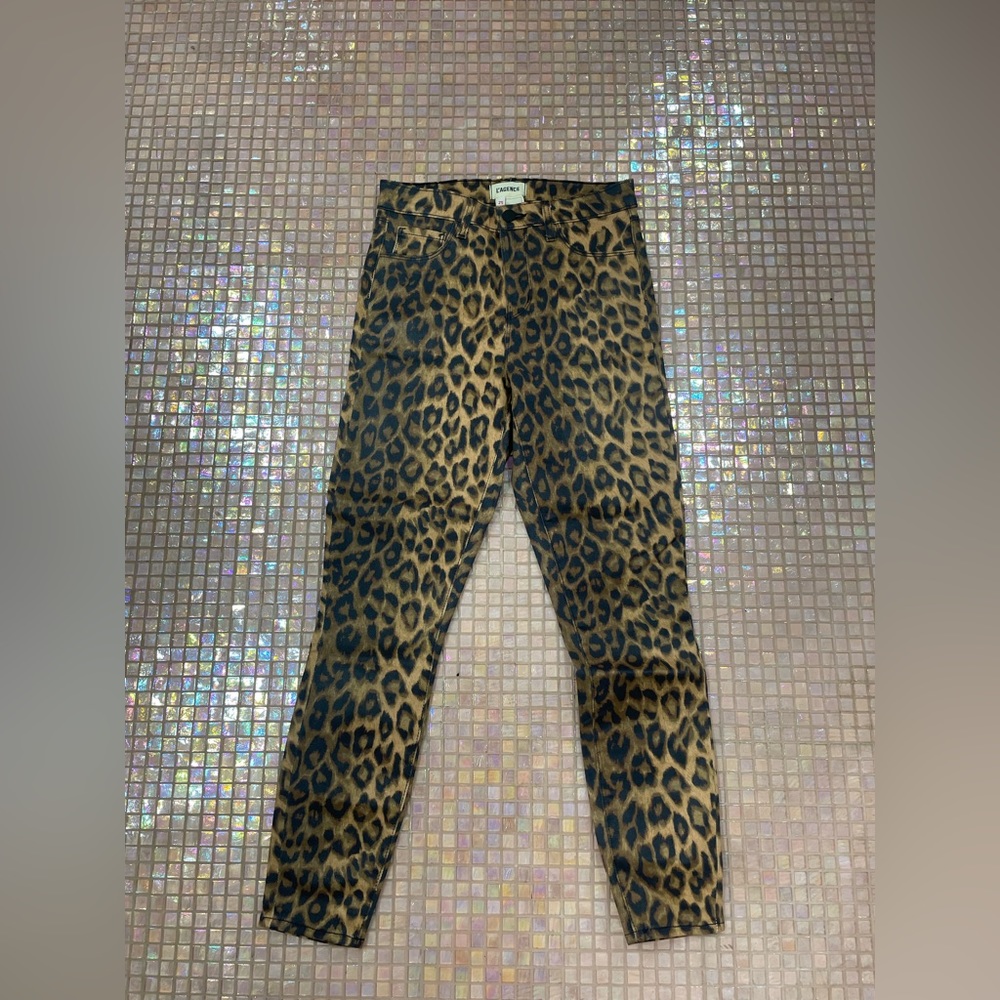 L'agence "Margot Coated Jeans in Dark Brown/ Cheetah Coated